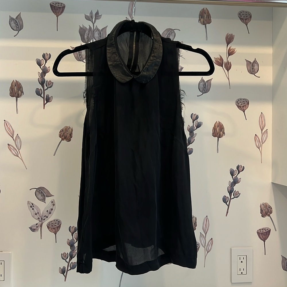 A.L.C Silk Tank With Zipper Back and Leather Collar
